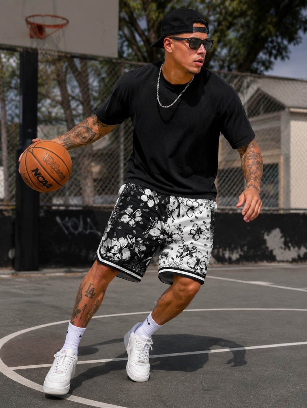 Smoke & Ash Floral Paisley Mesh Shorts 2XL Black White Streetwear